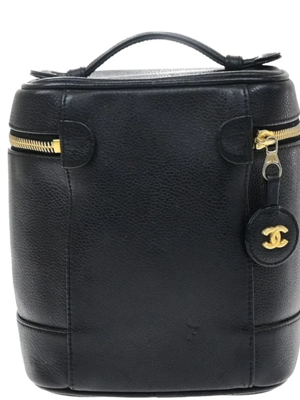 CHANEL Vanity Cosmetic Hand Bag Grained Calfskin Leather Black Vintage